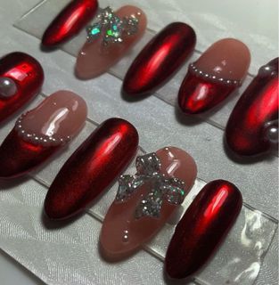 Red Chrome Press-on Nails