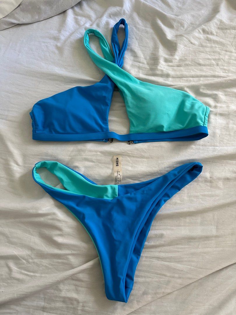 Shein Blue Green Halter Style Bikini Women s Fashion Swimwear Bikinis Swimsuits on Carousell