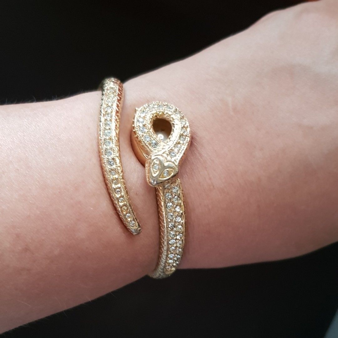 Snake Bracelet Watch 18K Gold Plated with Swarovski Crystals Women s Fashion Watches Accessories Watches on Carousell