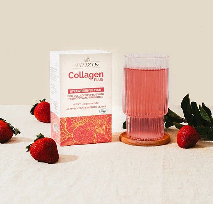 Trizie Collagen Plus (Category: Vitamins & Supplements) located in Manila. Submitted by virtualtindahanipaul (Listing ID 1003808416, Image 2). Description: TRIZIE Collagen Plus is a food supplement supercharged with YOUTHBOOSTERS (9,500mg Fish Collagen Peptides from Japan, Synbiotics (Probiotics and Prebiotics), Hyaluronic Acid, Vitamin C, B3, and CoQ10) to nourish youthful glowing skin and a balanced gut. Experience a Total Face and Body Glow-up
