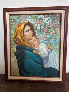 Vintage Mother & Child oil painting