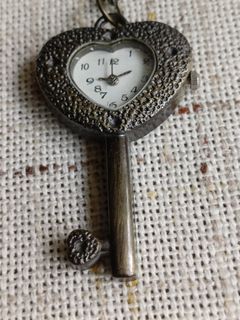 Vintage Necklace with Heart-Key Shaped Watch Pendant
