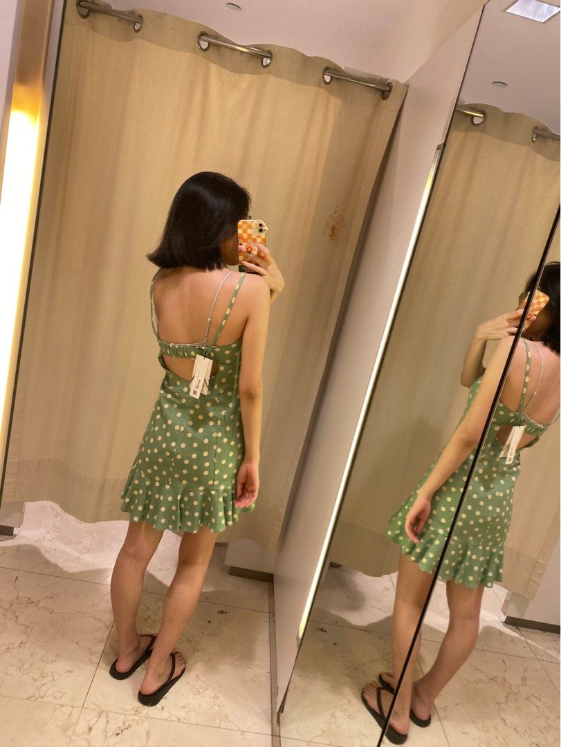 zara polka dot dress green Apple green dress – MyMothersArmoire main image 0