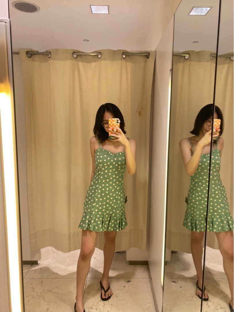 Green spotty dress zara clearance