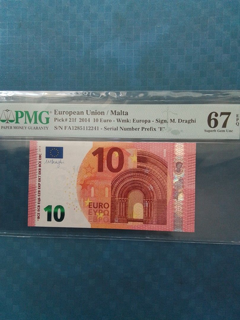 2014年歐元（馬耳他）＄10 元，PMG 67 EPQ., 興趣及遊戲, 收藏品及紀念品, 錢幣- Carousell