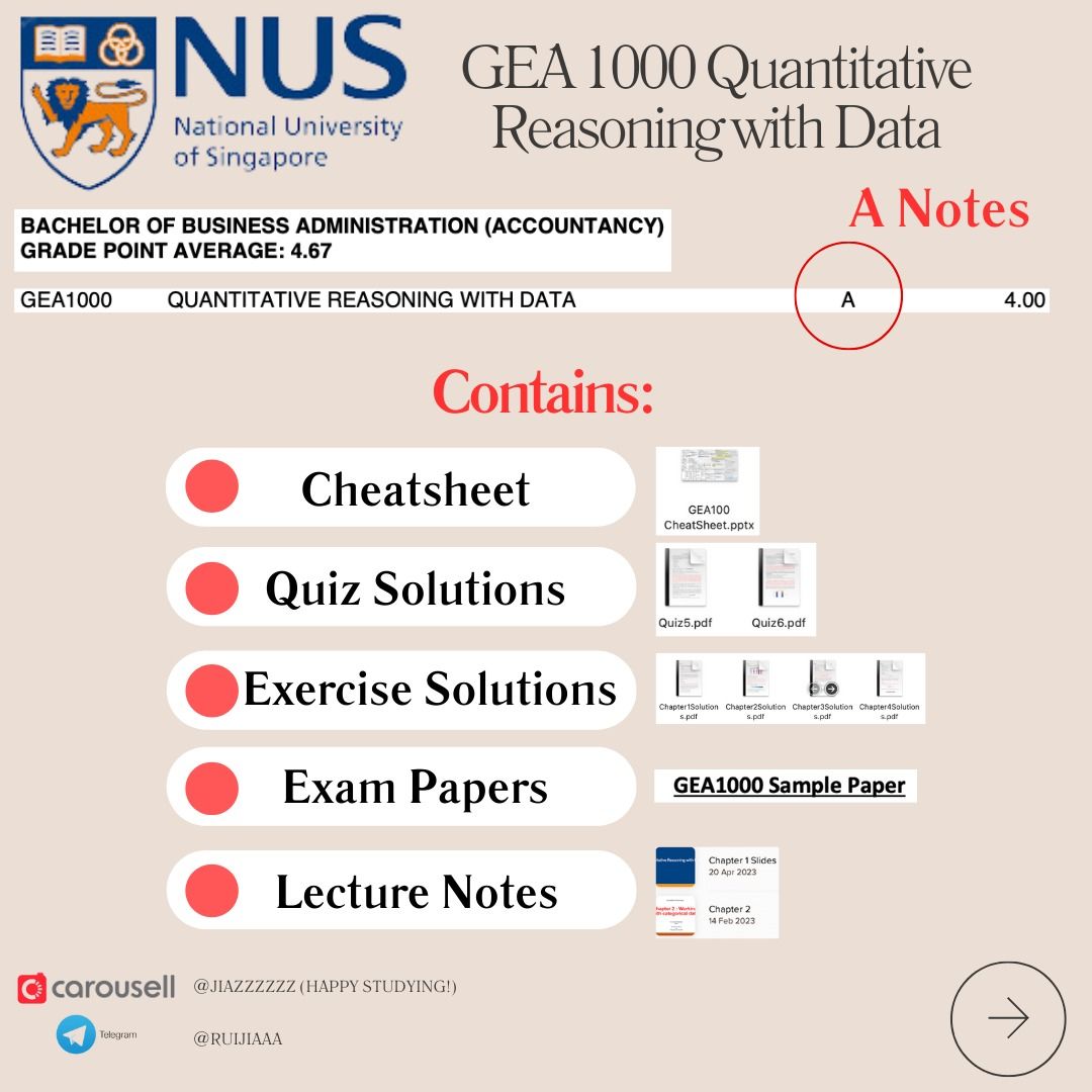 A Notes for GEA1000 Quantitative Reasoning with Data (NUS), Hobbies ...