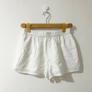 ABERCROMBIE White Cotton Summer Eyelet Embroidery Lined Resort Shorts