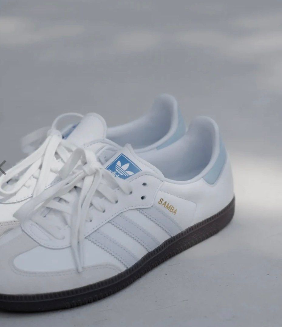 adidas Originals Samba OG trainers in white and pastel blue Carousell