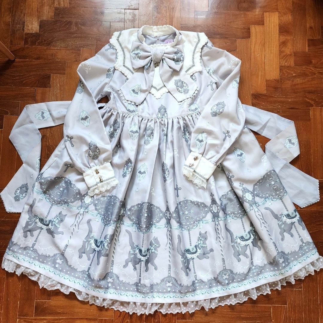 Angelic Pretty AP Dream Cat Go Round Special Grey Lolita OP Dress