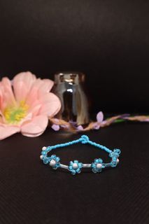 Aqua Blue Flower Bracelet for March babies