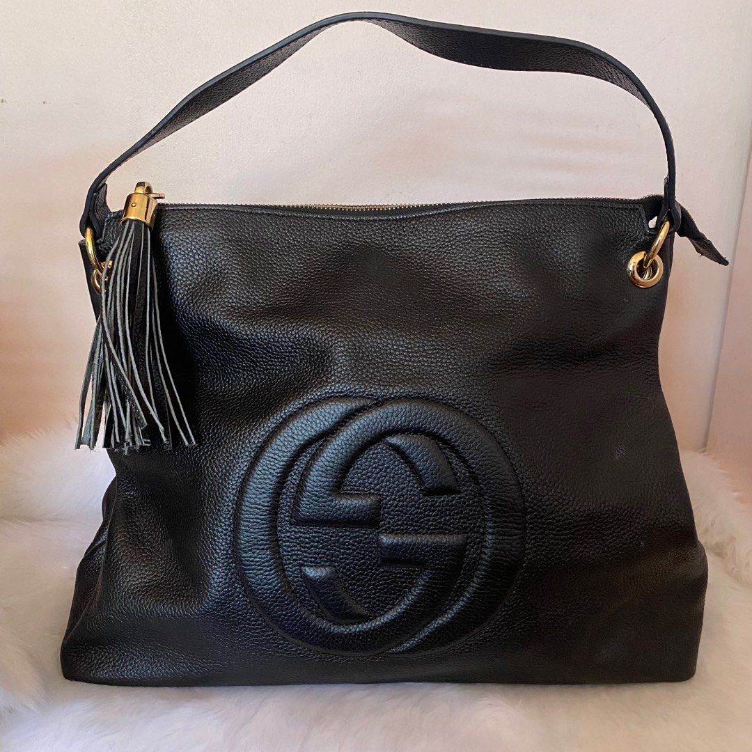 Gucci bag black leather sales