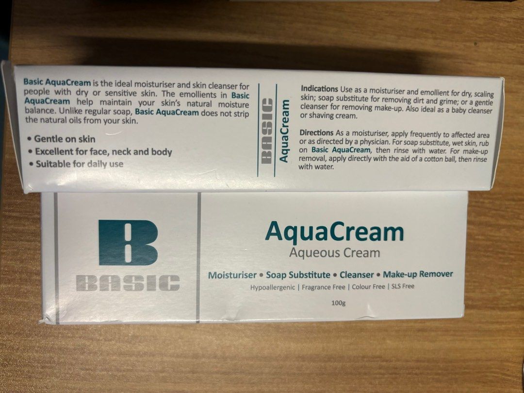 Basic AquaCream (Category: Body Care) located in Singapore. Submitted by _kisstherain_ (Listing ID 1298029435, Image 1). Description: - 1 box for $8, 2 boxes for $12. - 1 of the box is slightly dented but product is in good condition. - Expiry date June 2027..