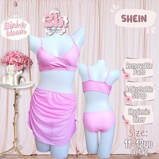 BINIBLOOM BARBIE Pink Girl 3 Piece Cute High Waisted Ruffle Trim Swimsuit Bikini Sets with Beach Skirt Teens 11-12