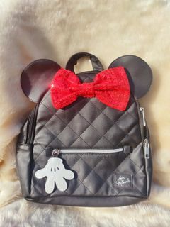 Disney Minnie Mouse Quilted Mini Backpack Black Red Bow