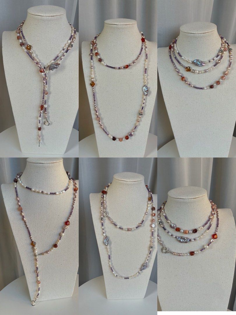 Getting Purple Freshwater Pearl Necklace Super Long Multi Wear Natural Stones Quartz Agate Baroque Pearl