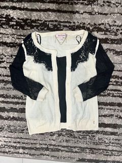 Juicy Couture Dark Coquette Black and Cream Mesh Lace Vintage lolita y2k milkmaid cottagecore grunge Cardigan with Inner Cami Top Set