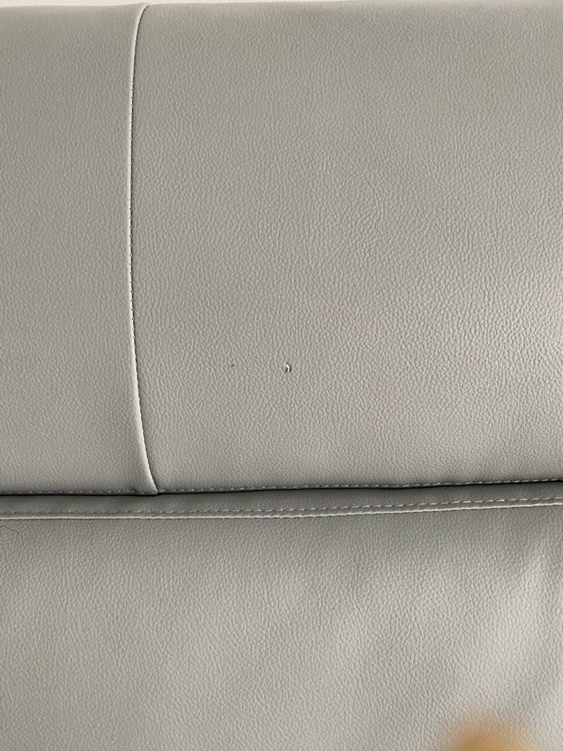 Leather L-Shape Sofas (Category: Sofas) located in Petaling Jaya. Submitted by anazhar (Listing ID 1297312482, Image 3). Description: Got minor defect due to shipment from China as shown on picture. Reason to sell, buying other new color match my house theme. Size : Double + Royal + Single w Length 3.57m - 4 Seaters Color : Light grey Fabric Material : Japan imported Cow Leather Leather Ingredients : First Layer Cowhide Cushion Material : Latex F