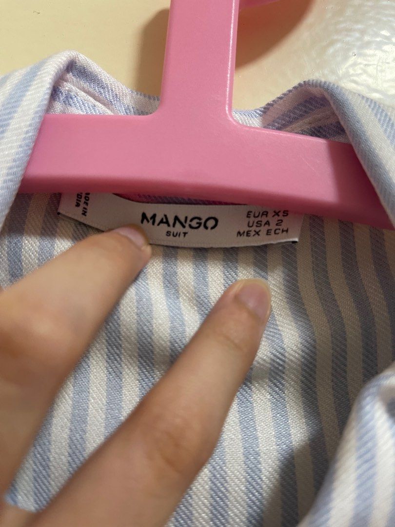 Mango Cotton Long Sleeve Blouse (Light Blue with Stripes) (Category: Blouses) located in San Pedro. Submitted by moonover (Listing ID 1298072075, Image 3). Description: Size XS Cotton ( vv soft!) Complete buttons No damage/ discoloration/ stain In excellent condition Perfect for an office wear outfit!.