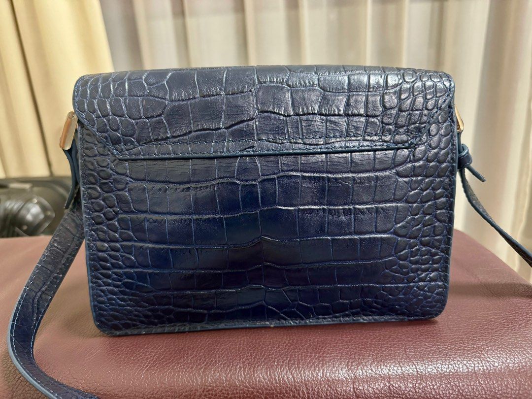 negotiable Massimo Dutti navy crocodile embossed leather bag