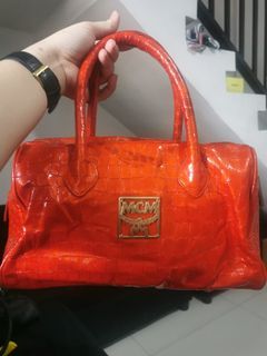 MCM Orange Patent Crocodile Leather Handbag