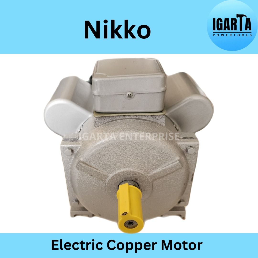 Nikko Electric Copper Motor 1.5HP (Category: Construction Tools & Equipment) located in Quezon City. Submitted by igarta.enterprise (Listing ID 1298005470, Image 3). Description: Nikko Electric Copper Motor 1.5HP: ● Brand: Nikko ● Type: Single Phase Induction Motor ● Power: 1.5 HP (1.1 kW) ● Voltage: 220V / 60Hz ● Speed: 1720 rpm ● Full Load Current: 10.4 Amps ● Frame Size: 75 mm (from base of foot to center line of shaft) ● Motor Material: High-