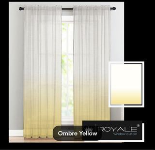 Ombre Yellow Contemporary Sheer Rod Pocket Curtains W:55”x L:96” (1.4m x 2.43m) – 3pcs