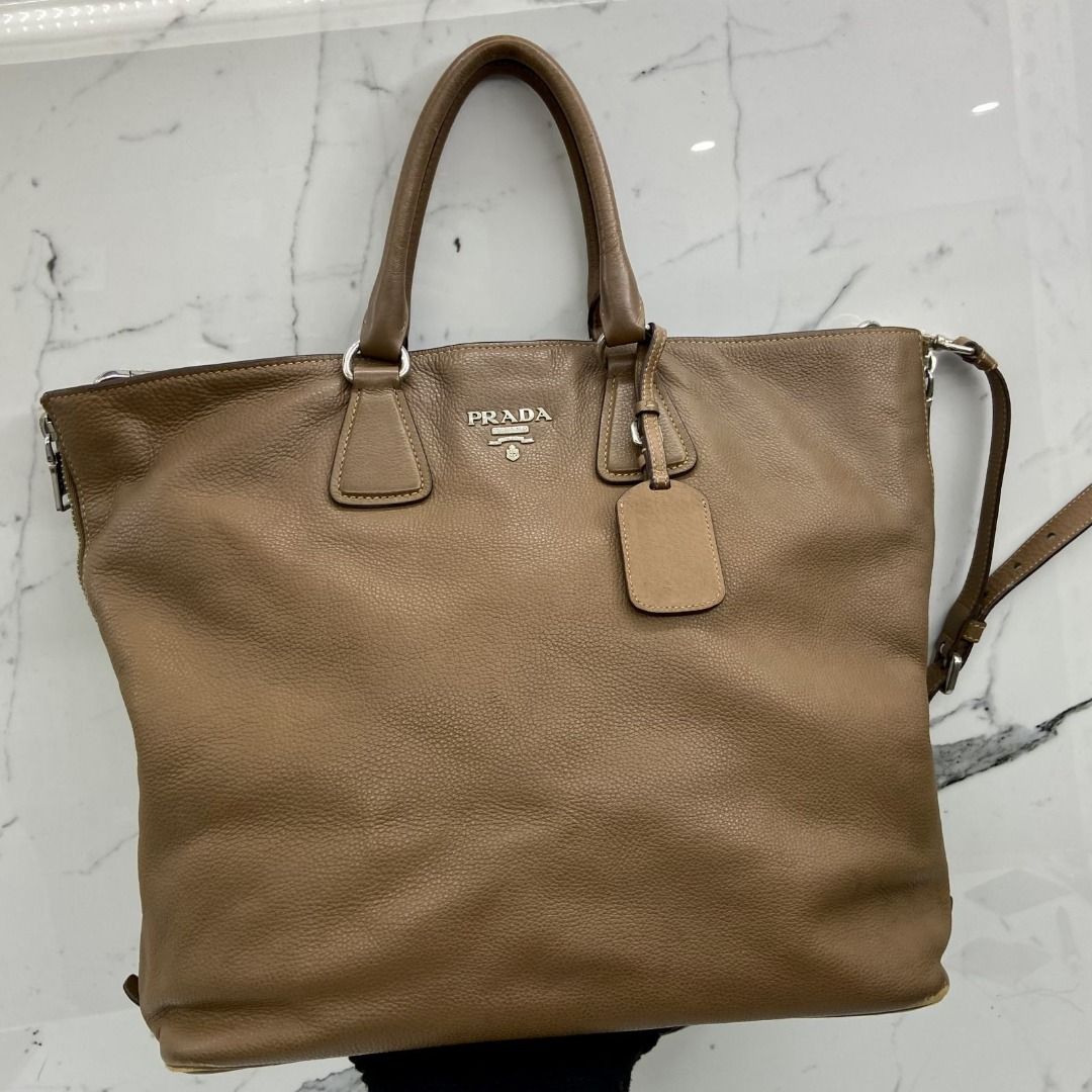 PRADA BN2419 BROWN VITELLO 2 WAY SHOULDER BAG 247014138 AL
