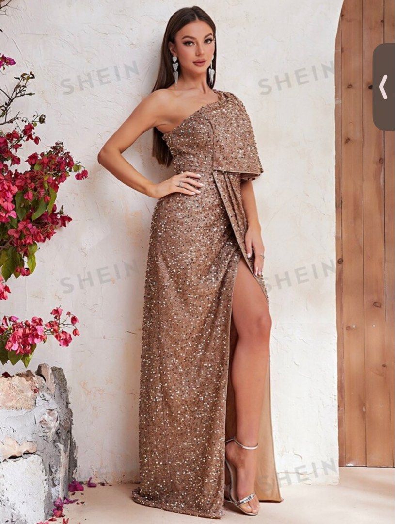 SHEIN Champagne Gown, Women's Fashion, Dresses & Sets, Evening dresses &  gowns on Carousell
