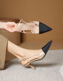 SHEIN Heels Women Two Tone Point Toe Pyramid Slingback Pumps - Elegant Outdoor Pumps - Office Shoes 