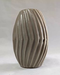 Speckled Light Gray Stoneware Vase with Ridges