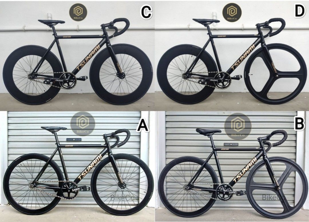 TSUNAMI SNM 100 Premium Black Gold Fixie Trispoke Aero Fixed Gear Track Bicycle