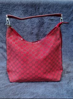 Vintage Red Gucci GG Suede Shoulder Bag