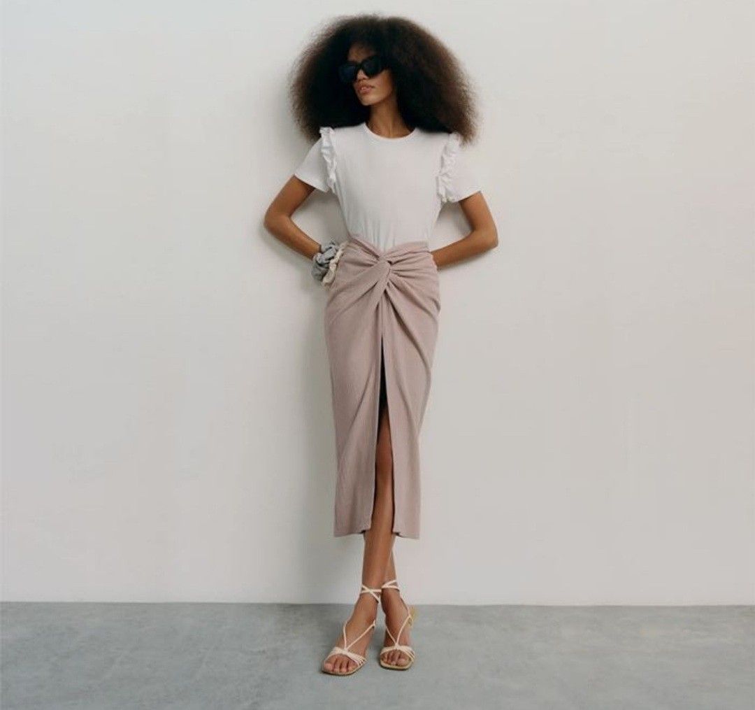 Zara knotted high waited midi skirt with front slit