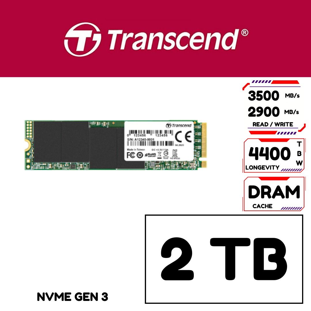 2TB Transcend MTE220S NVMe M.2 2280 HIGH CAPACITY SSD witrh DRAM CACHE