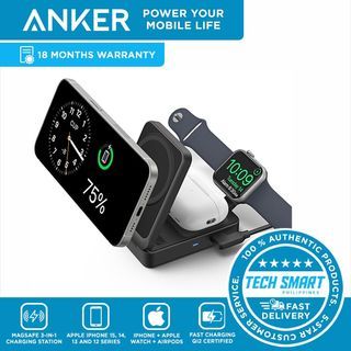 Anker MagGo 3-in-1 MagSafe Charging Station, Qi2 Certified 15W Wireless Charger Stand, Apple Watch Charger, For iPhone 15/14, AirPods, Apple Watch