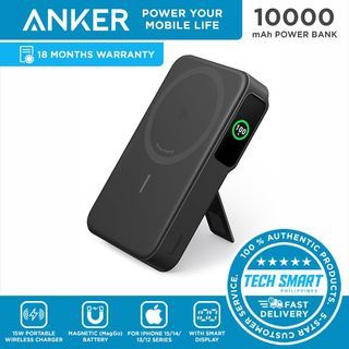 Anker MagGo Power Bank, Qi2 Certified 15W Ultra-Fast MagSafe Portable Charger, 10000mAh Battery Pack with Smart Display and Foldable Stand, For iPhone 15/14/13/12