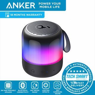 Anker Soundcore Glow Mini Portable Speaker, Bluetooth Speaker with 360° Sound, Light Show, 12H Battery, Customizable EQ and Light, IP67 Waterproof and Dustproof, for Camping, Home, and Beach Parties