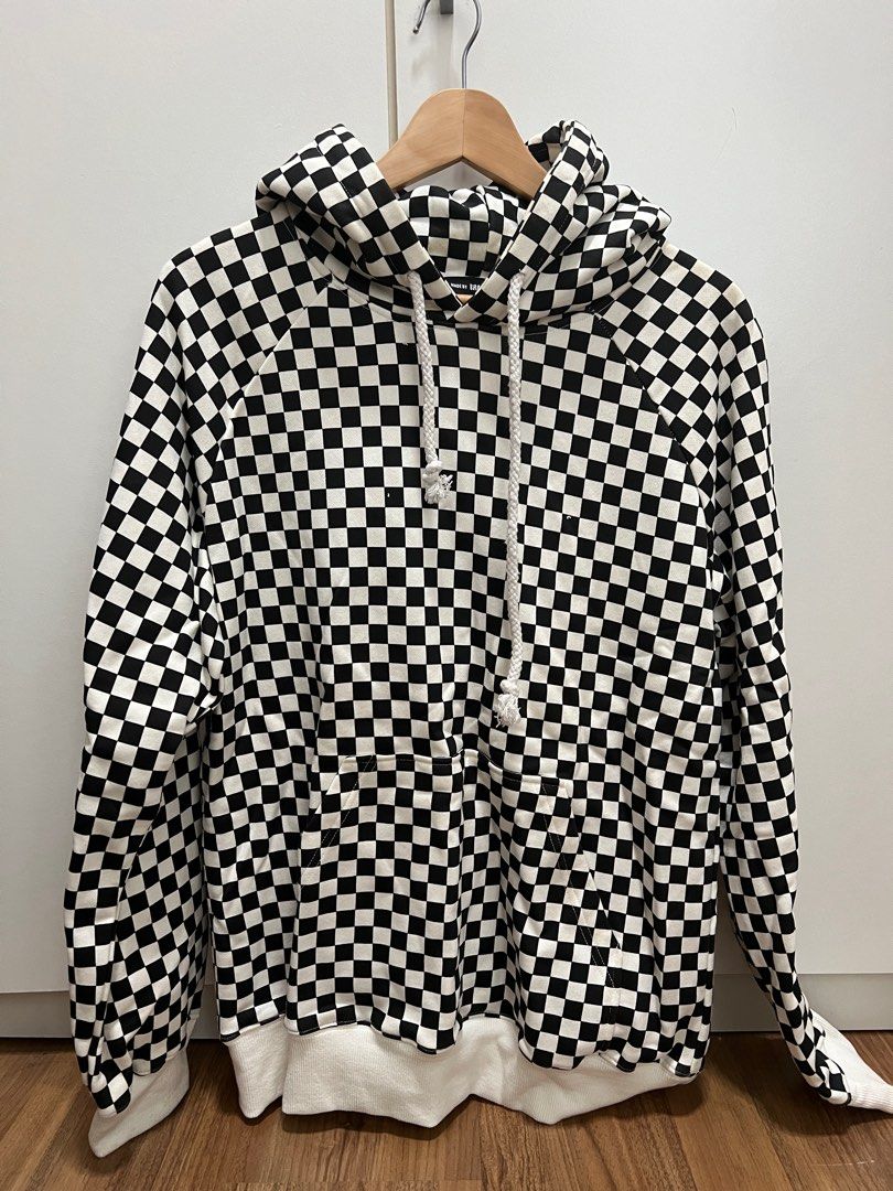 Black White Checkered Hoodie M Women s Fashion Coats Jackets and Outerwear on Carousell