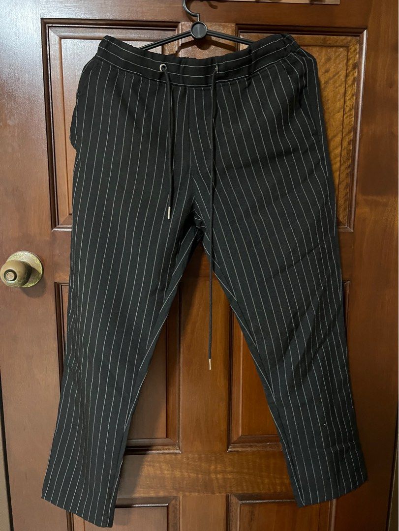 BoohooMAN Striped Pants with waist drawstring, Men's Fashion