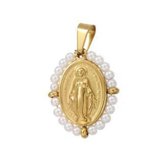 Brand New Authentic FRESCÁ Large Mama Mary White Pearl Halo & Gold Statement Charm Pendant