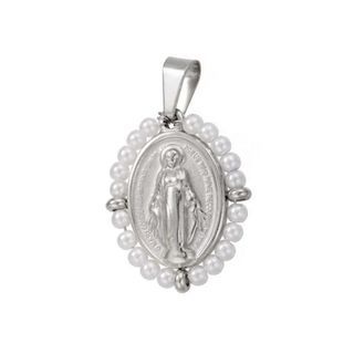Brand New Authentic FRESCÁ Large Mama Mary White Pearl Halo & Silver Tone Charm Pendant