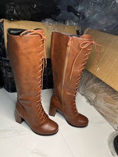 Brandnew boots faux Leather! Knee high lace up with zipper 2.3inch heel Boots