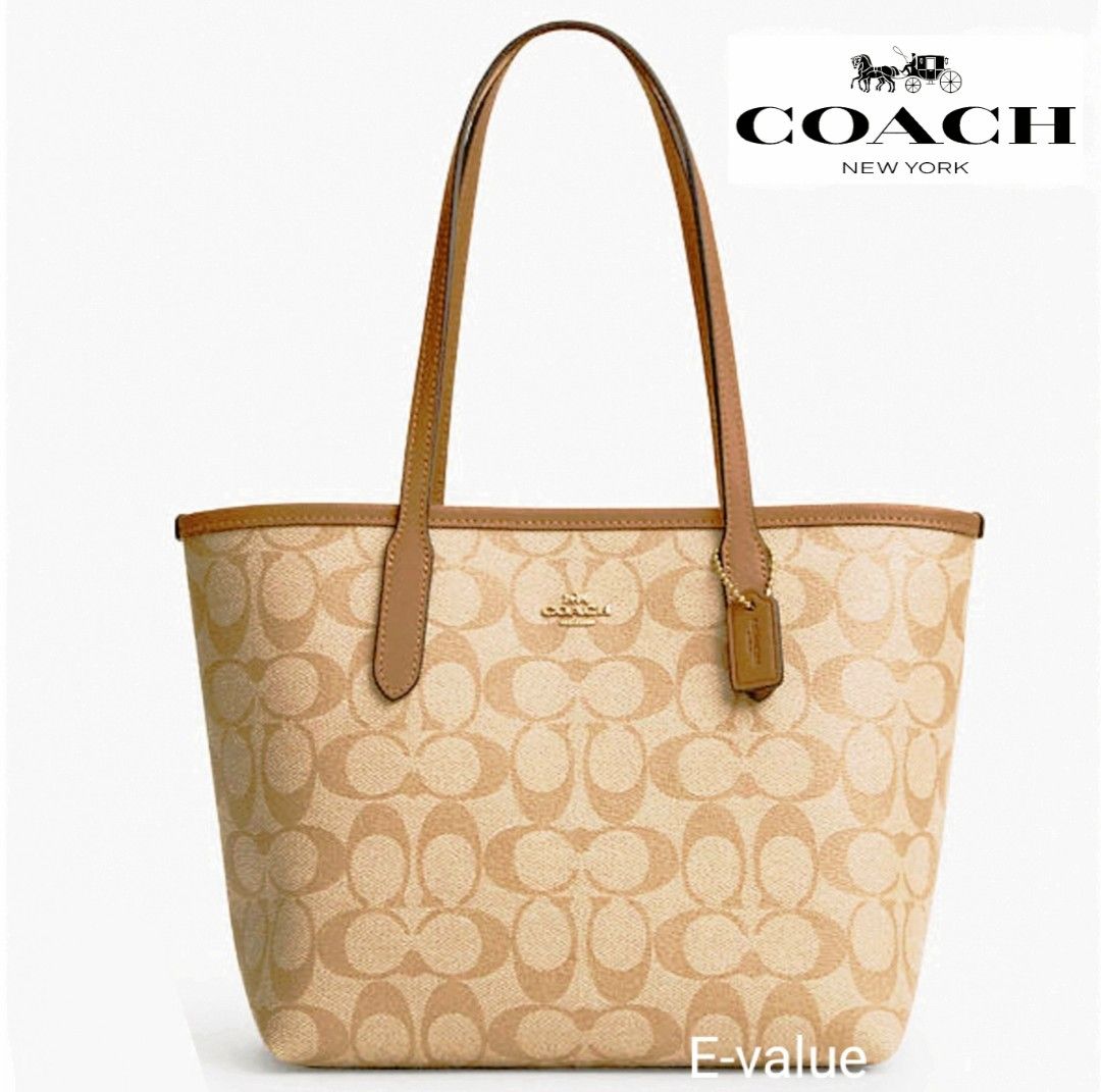 Coach Original Khaki Brown In Signature Canvas Mini City Tote Shoulder Bag For Women Come With complete Set Suitable For Gift Luxury Bags Wallets on Carousell