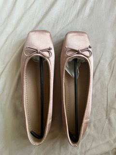 Coquette Pink satin ballet flats with ribbon
