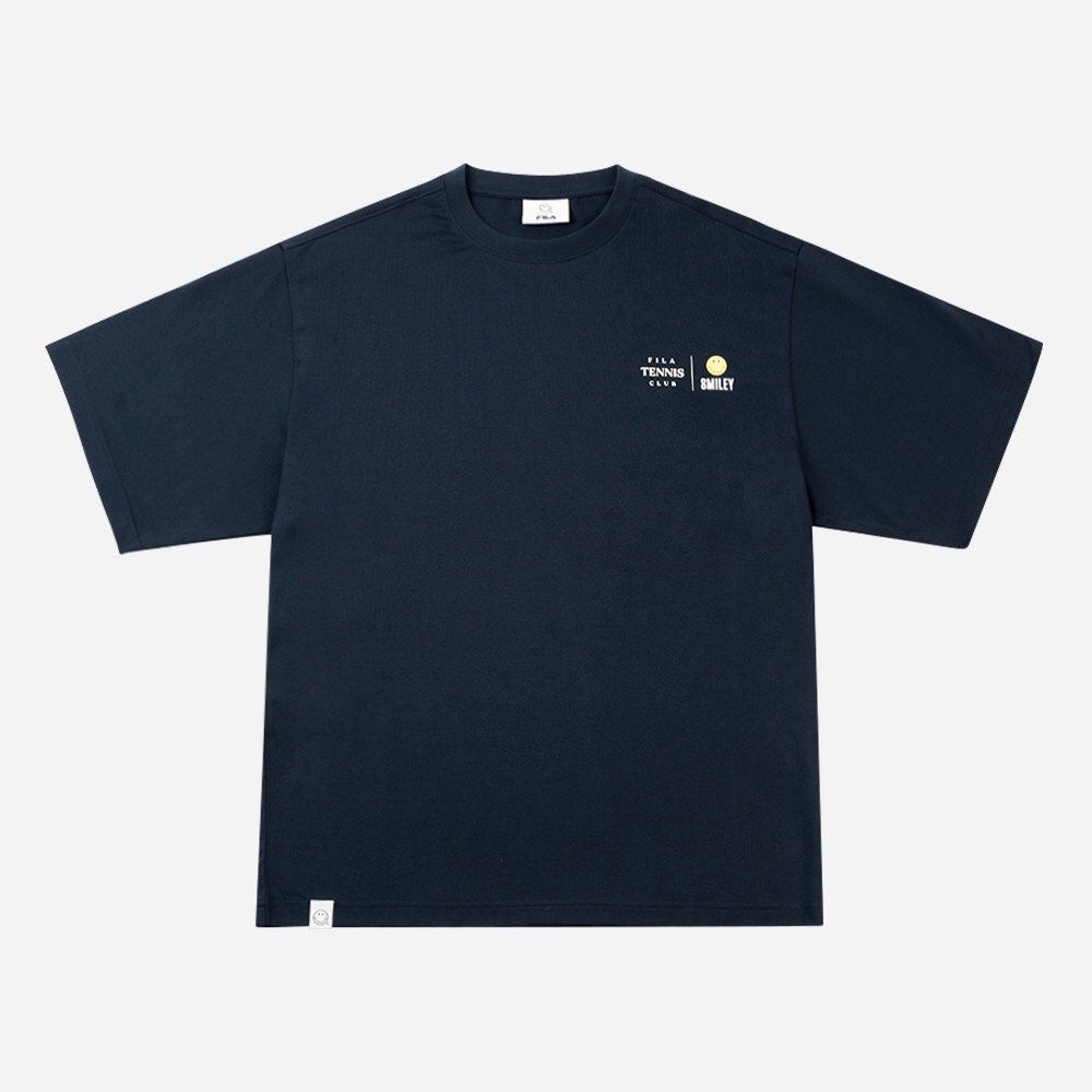 FILA X SMILEY Tennis Tee Dark Blue FW2RSF4S06X, Men's Fashion