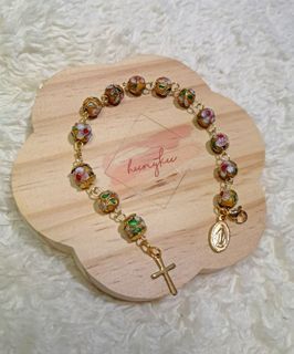 Floral Stainless Gold Rosary Bracelet