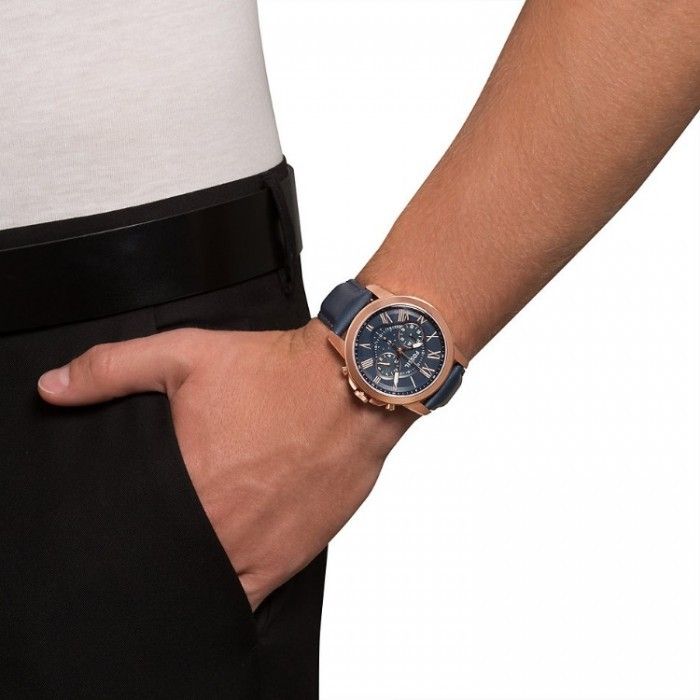 FOSSIL FS4835 MEN S GRANT CHRONOGRAPH BLUE LEATHER WATCH JAM TANGAN LELAKI