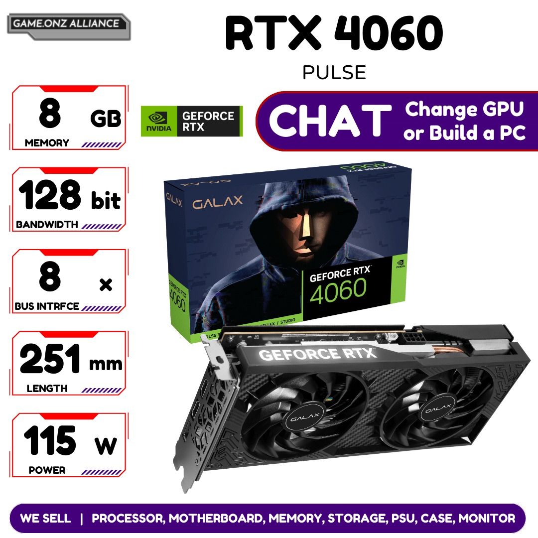 GALAX RTX 4060 8G 1 CLICK OC DUAL FAN GAMING GRAPHICS GRAPHIC CARD NVIDIA GEFORCE RTX4060 COMPONENT VGA GPU COMPGPU GPUGALAX