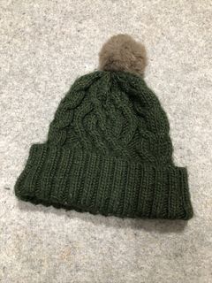 GU Chunky Knit Textured Beanie Hat Bonnet Cap Winter Snow Olive Green