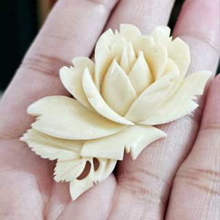 Japan Vintage Ivory Carved Rose Brooch Pin